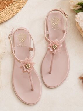 Vince Camuto Jelynn Jelly Sandals Pale Peony Floral T-Strap Sz 8.5 Resortwear